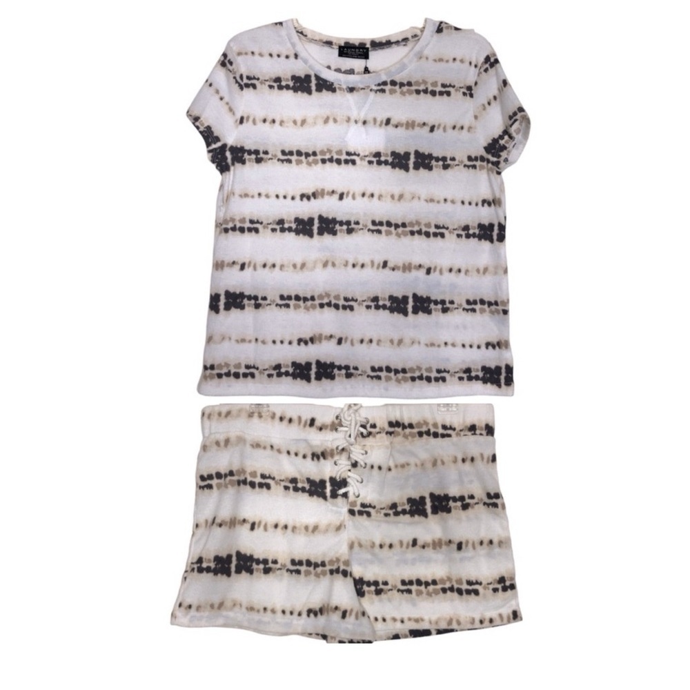 NWT - LAUNDRY by SHELLI SEGAL - Cream & Brown Tie Dyed Pajama Shorts Set Size L